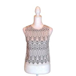 TOPSHOP PETITE Black & White Print Semi-Sheer Crop Top Size 4